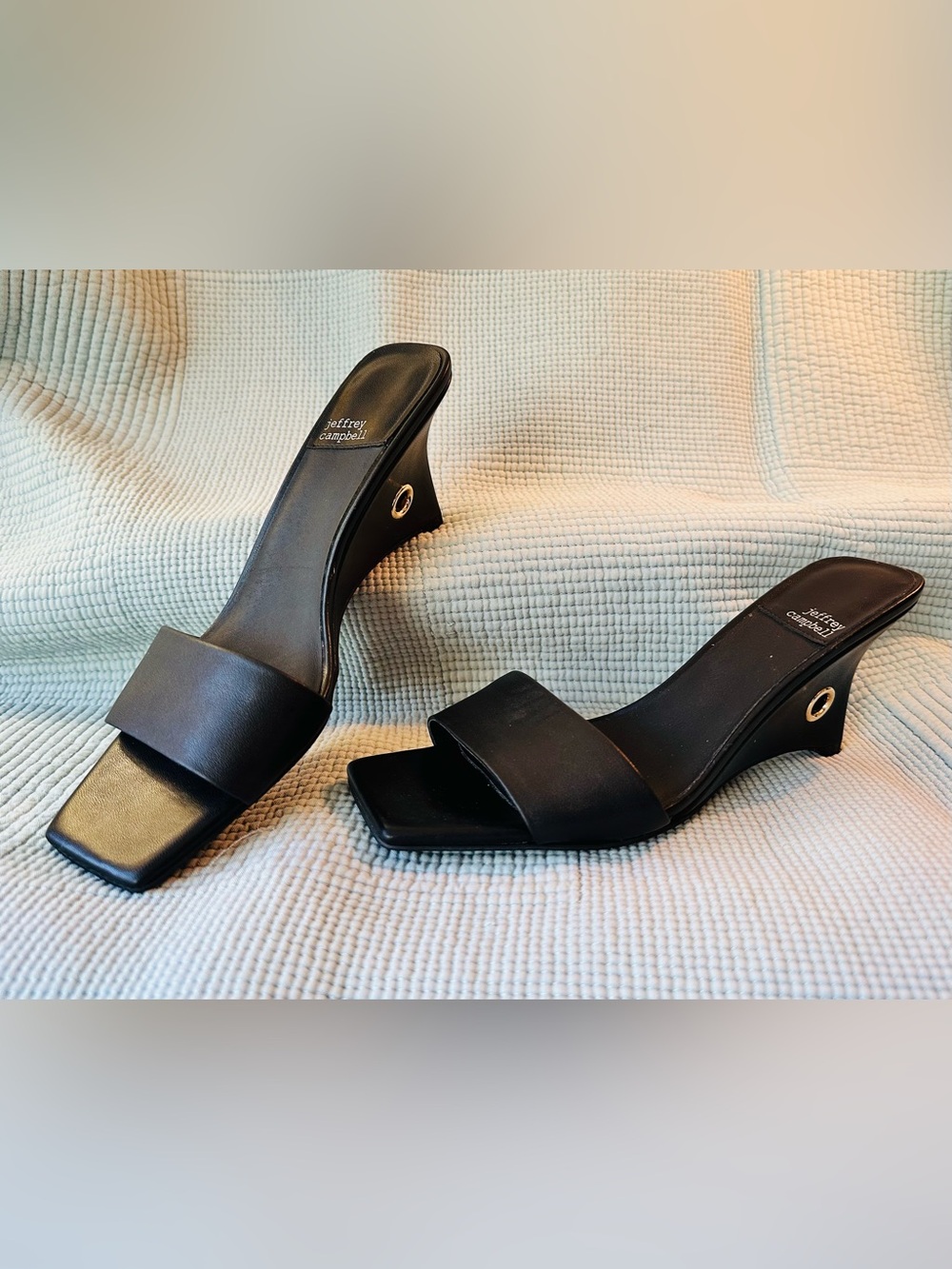 Jeffrey Campbell Black Square-Toe Mule Sandals
